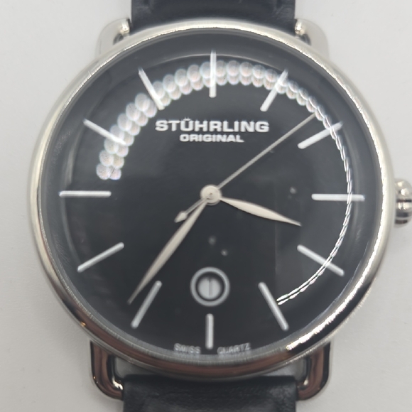 Stuhrling Original Black Minimalist Watch with Leather Strap - Picture 2 of 5